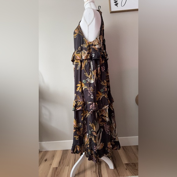 FREE PEOPLE ANITA PRINTED MAXI DRESS Tiered Leaf Print - Picture 4 of 10